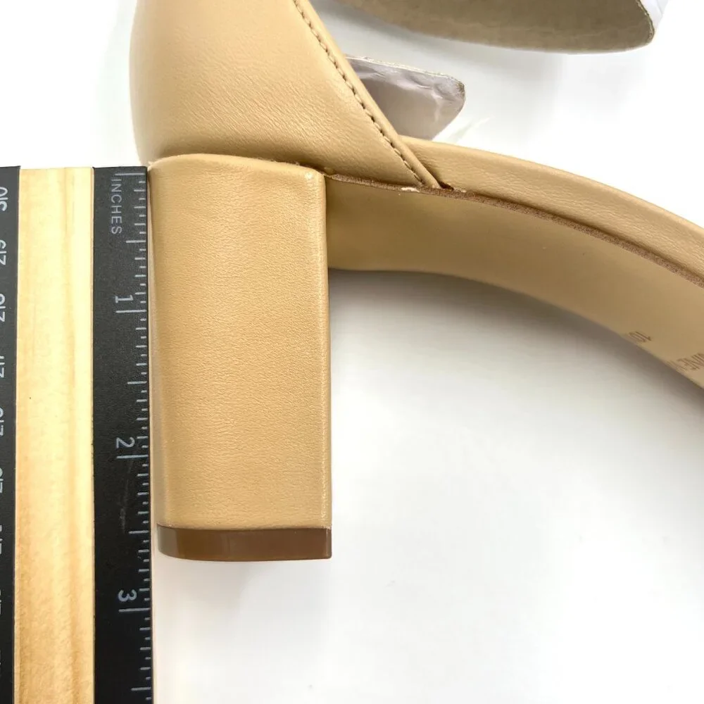 10W 10‎ WIDE WIDTH Nine West Pruce Nude Beige Tan Leather Heel Sandals Shoes